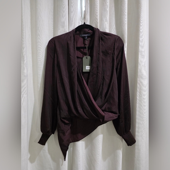 NWT All Saints Abi‎ Sleeve Top Purple Wrap Blouse 4 - Picture 2 of 4
